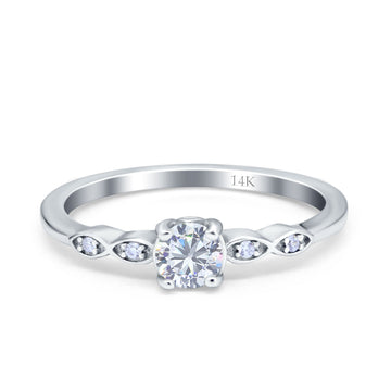 14K White Gold Petite Dainty Round Bridal Simulated CZ Wedding Engagement Ring